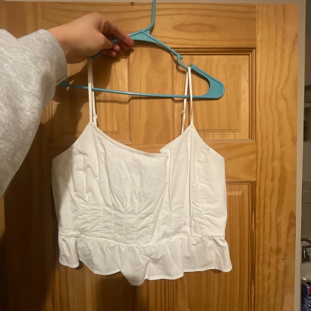 American Eagle Outfitters White Ruffled Spaghetti Strap Cami